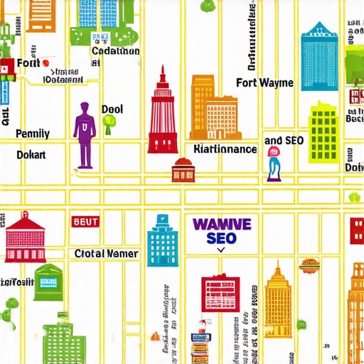 Fort Wayne Local Map SEO Success Map of Fort Wayne showing local businesses and landmarks with SEO annotations.
