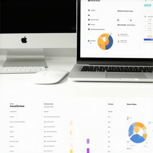 Optimized SEO Workspace for Local Marketing Desk with SEO software and data analysis tools for local search optimization.
