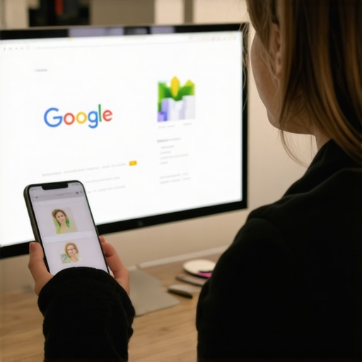 Optimizing Fort Wayne GMB Profile Business owner optimizing Google My Business listing on computer and phone