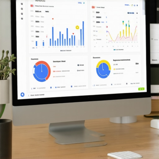 A business owner reviewing Google My Business dashboard with local SEO metrics.