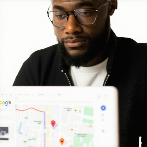 Optimizing Local SEO in Indiana Business owner reviewing Google Maps analytics for Fort Wayne with Indiana map