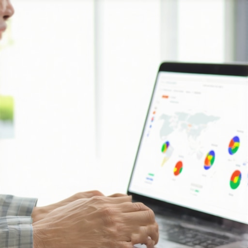 Person analyzing local SEO and map ranking metrics on a computer.