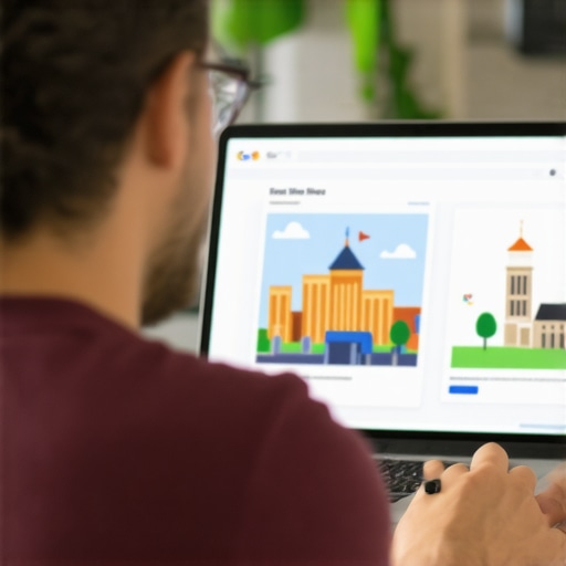 Business owner working on Google My Business profile with Fort Wayne landmarks