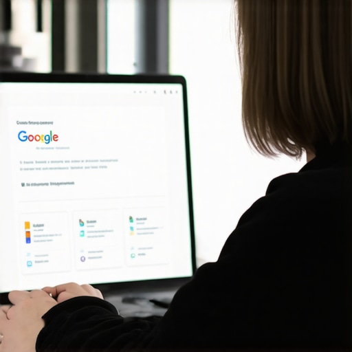 Business owner optimizing Google My Business profile on a computer with Fort Wayne storefront in the background.