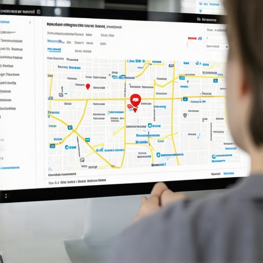 A person reviewing SEO analytics on a laptop with Fort Wayne map dashboard