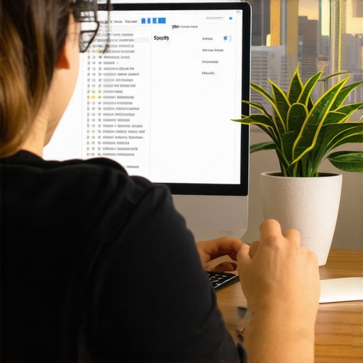 Person updating GMB profile with Fort Wayne cityscape in background.