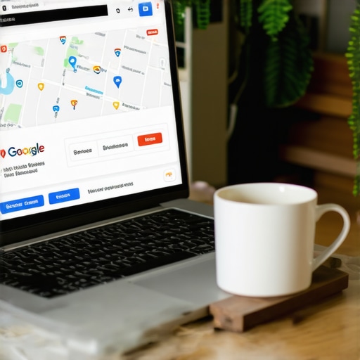 Laptop displaying Google My Business profile with SEO tools on the screen.