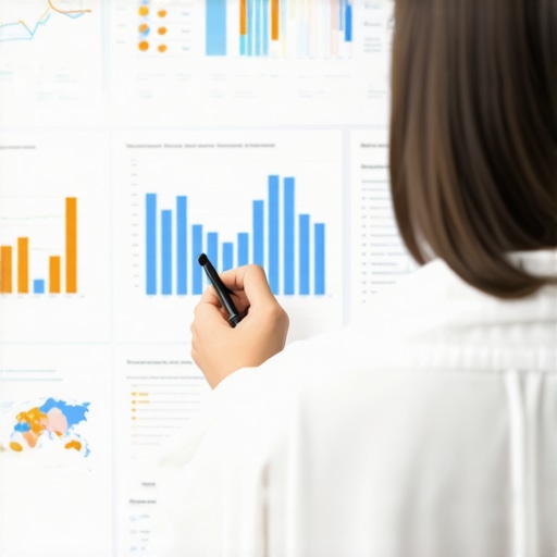 Digital marketer reviewing local SEO analytics on a dashboard with maps and charts.