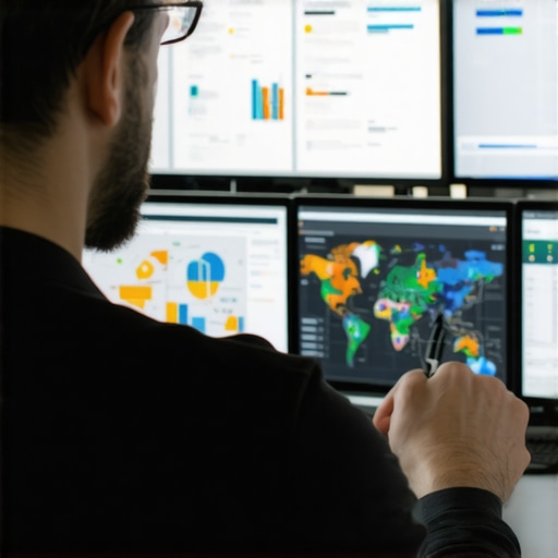 Using Tools to Boost Local SEO in Fort Wayne A digital marketer analyzing local SEO data for Fort Wayne on multiple computer screens.
