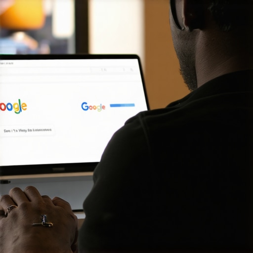 Business owner optimizing Google My Business profile on a laptop.