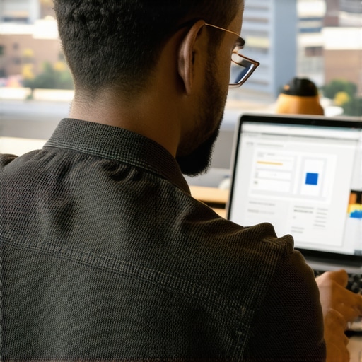 Person analyzing local SEO metrics on a laptop with Fort Wayne buildings visible in the background