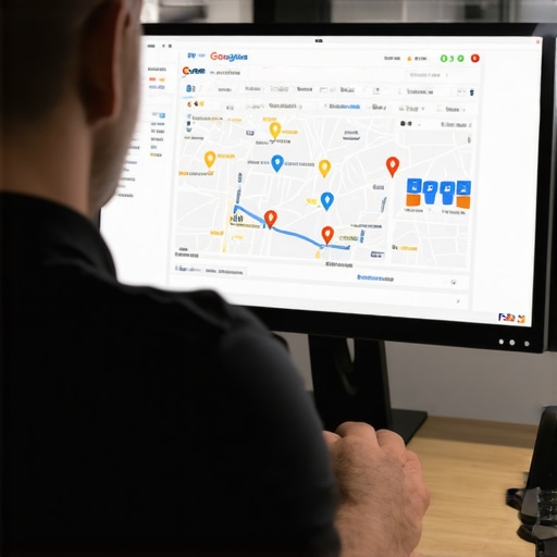 Business owner reviewing Google Maps SEO performance with charts.